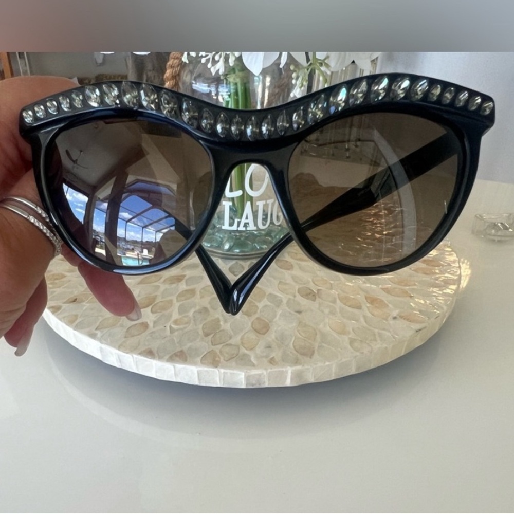Prada Black Crystal-Trim Cat-Eye Sunglasses